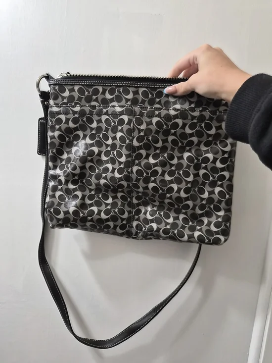 Coach Black and Gray Signature Crossbody with Leather Trim - Picture 3 of 4